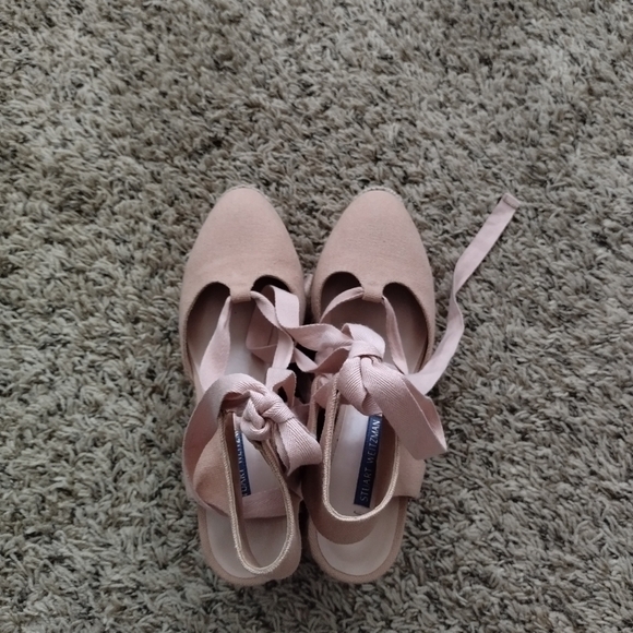 Stuart Weitzmen Canvas Espadrille Wedge lace up pink Sandals 37/6,5 - Picture 8 of 9
